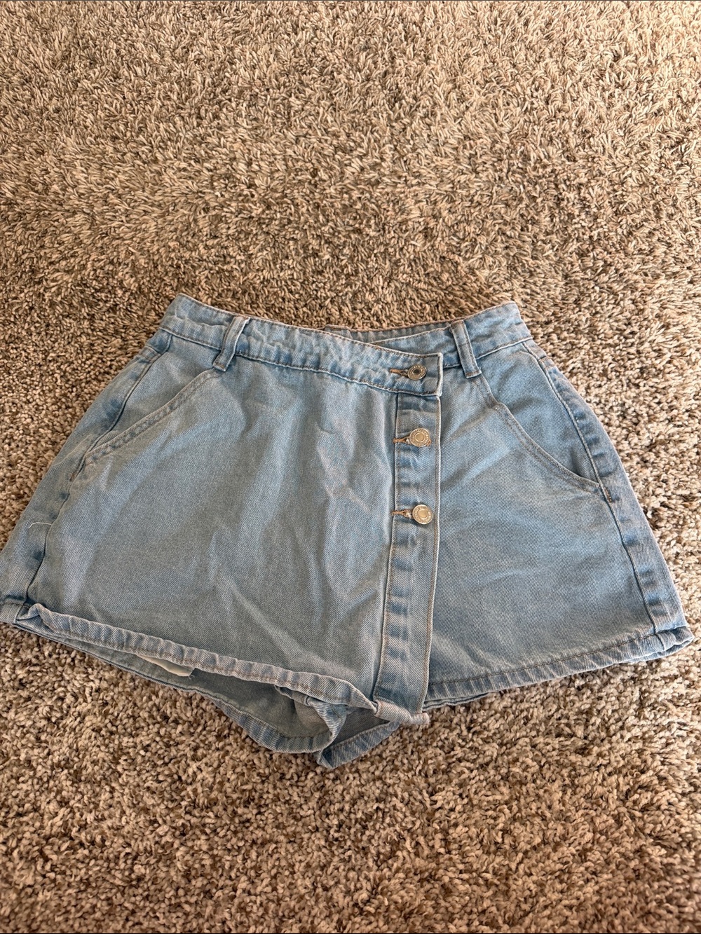 SHEIN Light Blue High-Waist Button-Front Denim Shorts